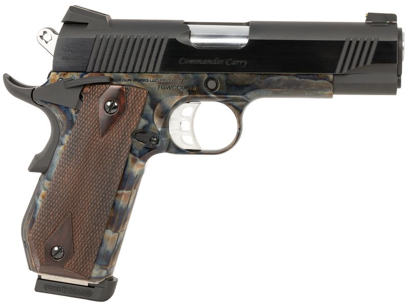 EAA Custom 1911 Commander Pistol TGWCMCC45, 45 ACP, 4.25in, Walnut Grips, Color Case Finish, 7 Rds
