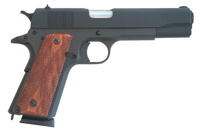 Cimarron 1911 Pistol 1911, 45 ACP, 5.03in, Checkered Walnut Grips, Black Parkerized Finish, 8 Rds