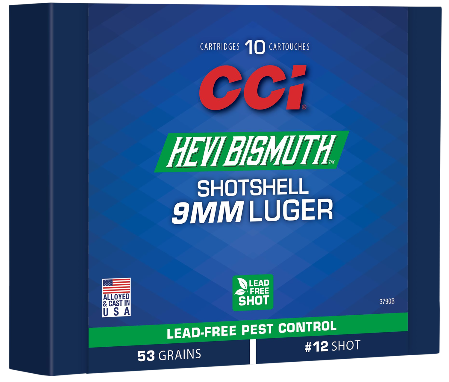 CCI Hevi-Bismuth Pest Control Pistol Ammunition 3790B, 9mm Luger, 53 gr, #12 Shot, 10 Rd/Bx
