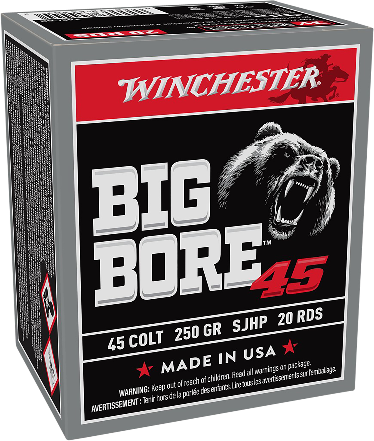 Winchester Big Bore Rifle Ammunition X45CBB, 45 Colt, Semi JHP, 250 gr, 845 fps, 20 Rd/Bx