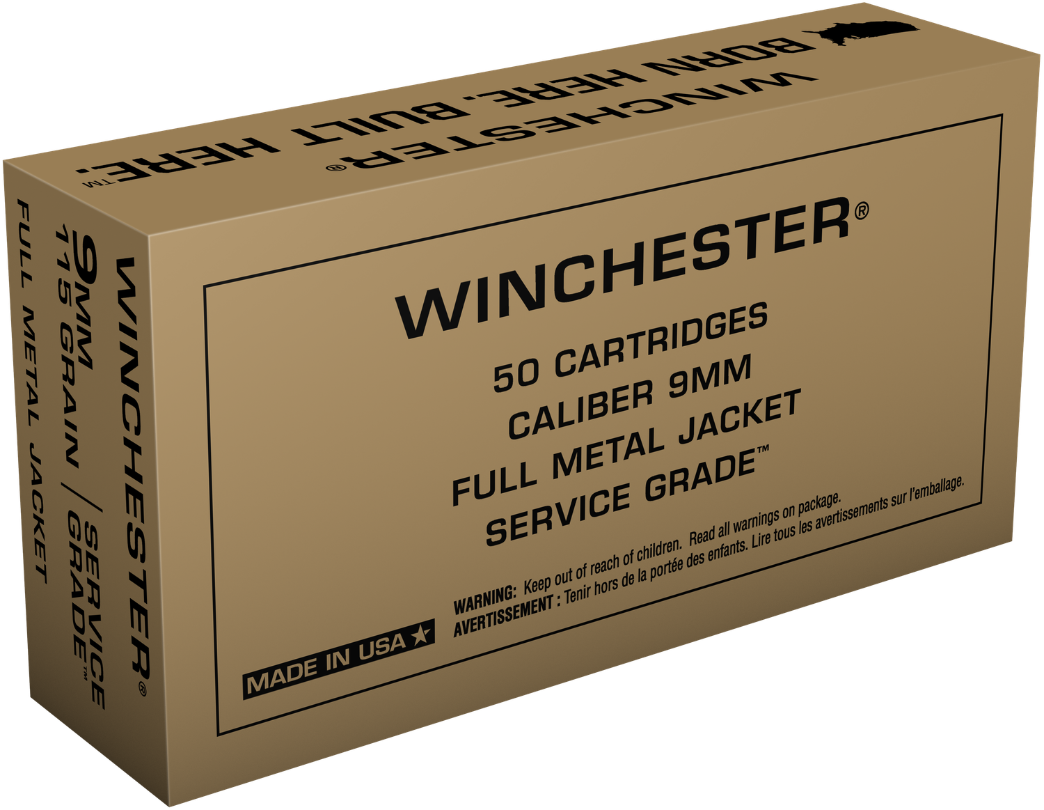 Winchester Service Grade Pistol Ammunition SG9W, 9MM, Full Metal Jacket, 115 GR, 50 Rds/Bx