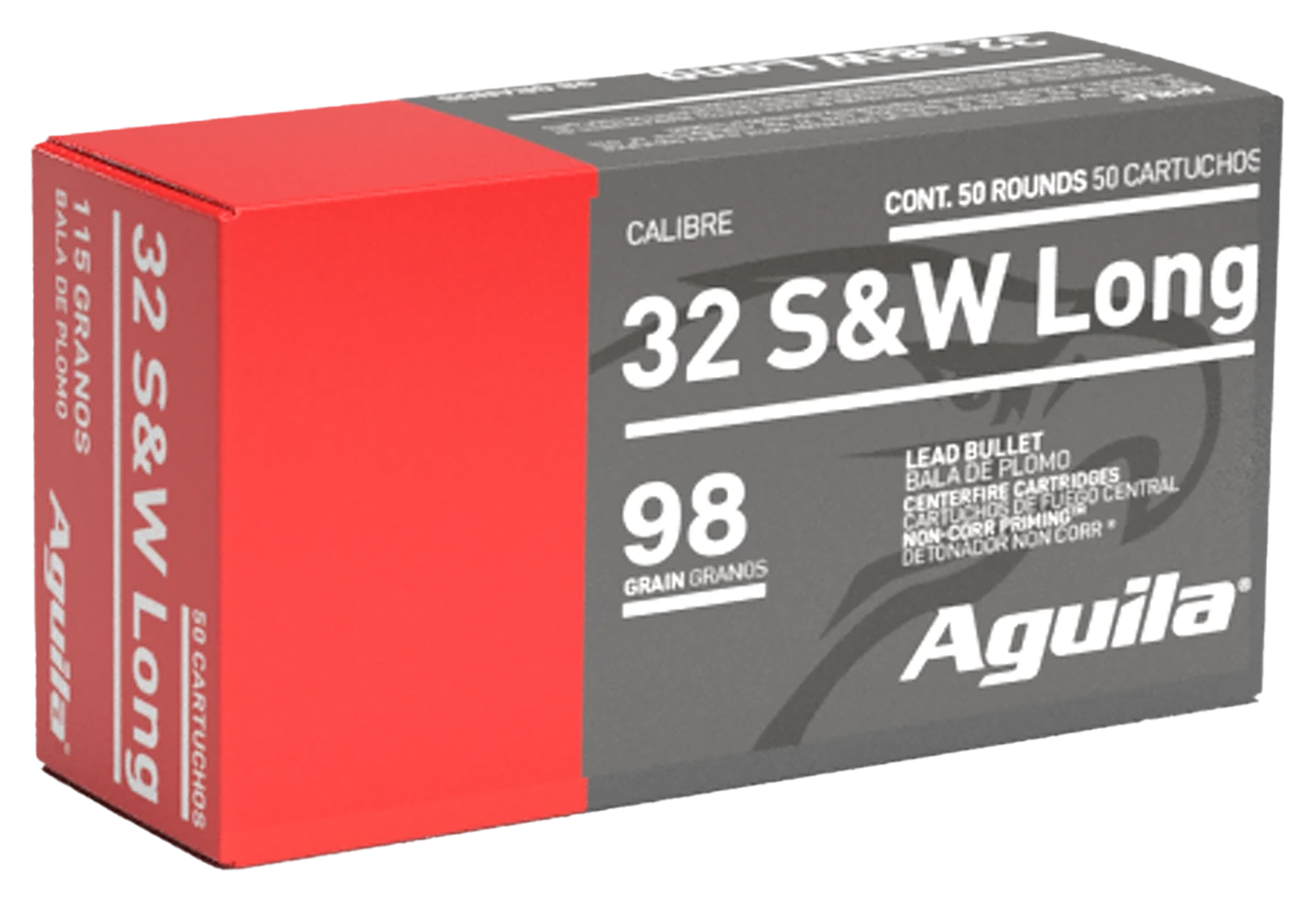Aguila Pistol Ammunition 1E322340, 32 S&W Long, Lead Round Nose, 98 GR, 705 fps, 50 Rd/Bx