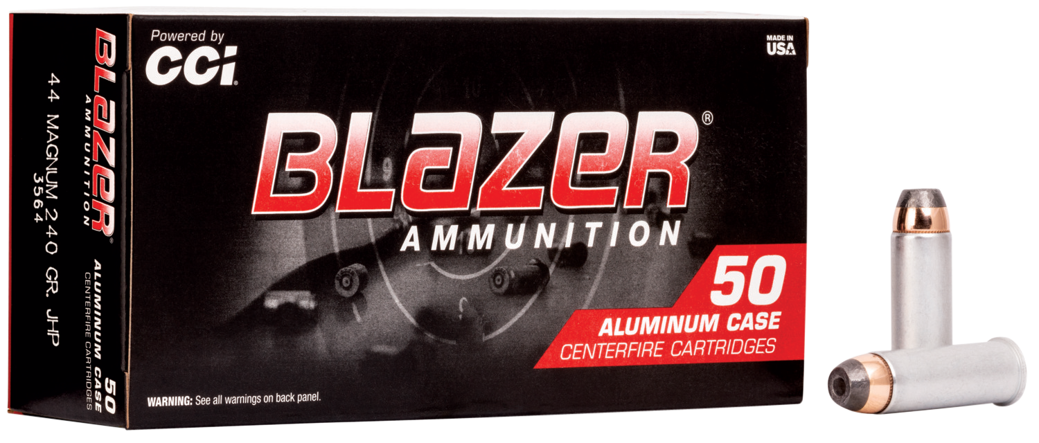 CCI Blazer Handgun Ammunition 3564, 44 Remington Mag, Jacketed Hollow Point (JHP), 240 GR, 1200 fps, 50 Rd/bx
