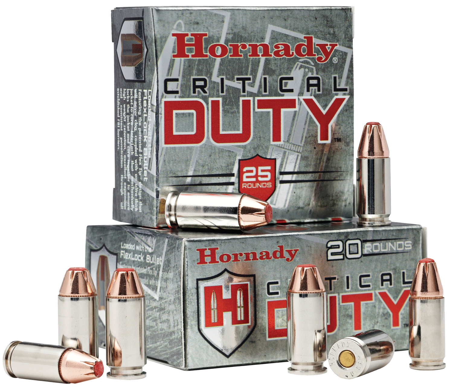 Hornady Critical Duty Pistol Ammunition 90236, 9mm, FlexLock, 135 GR, 1010 fps, 25 Rd/bx