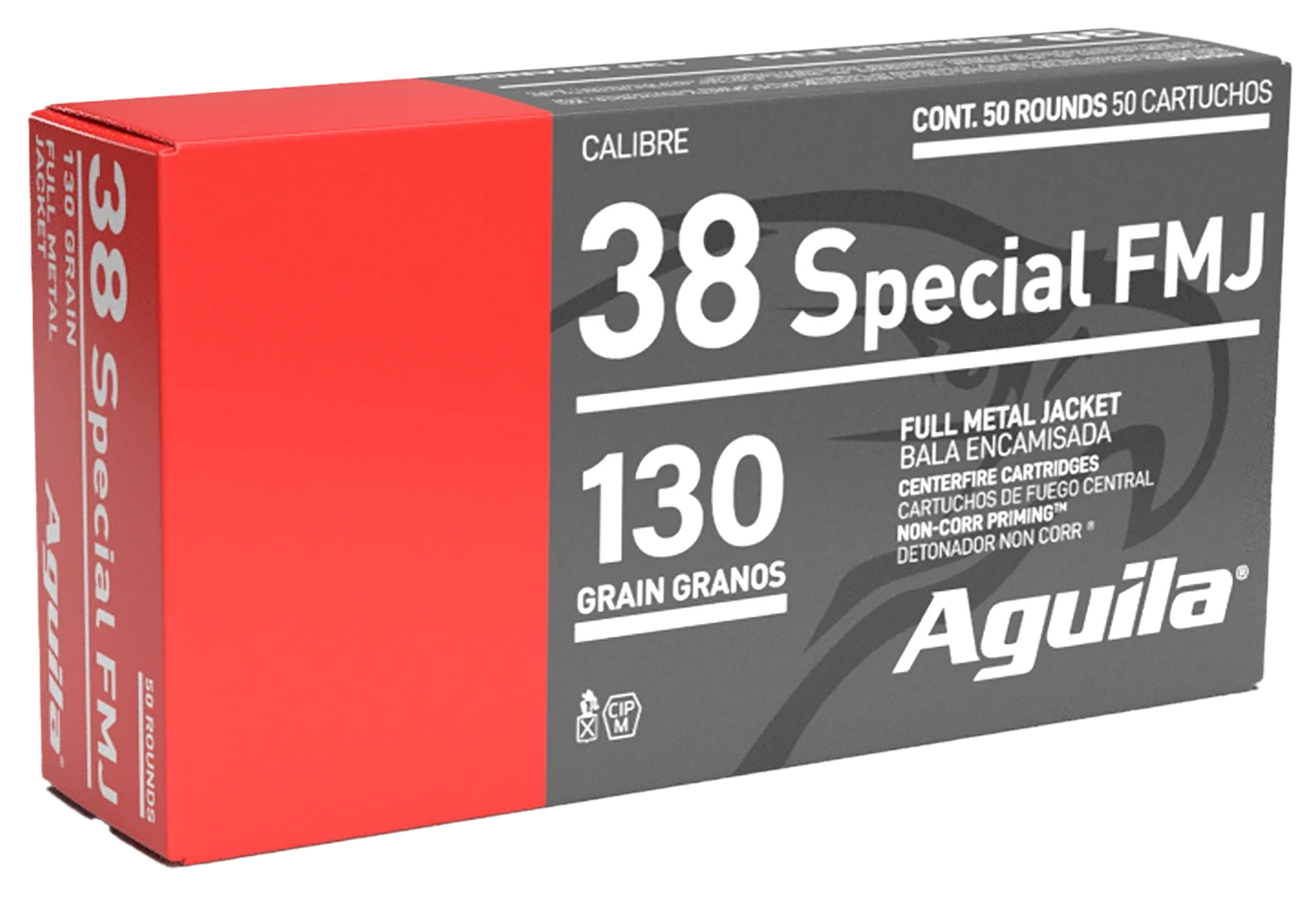 Aguila Pistol Ammunition 1E382521, 38 Special, Full Metal Jacket, 130 GR, 900 fps, 50 Rd/bx