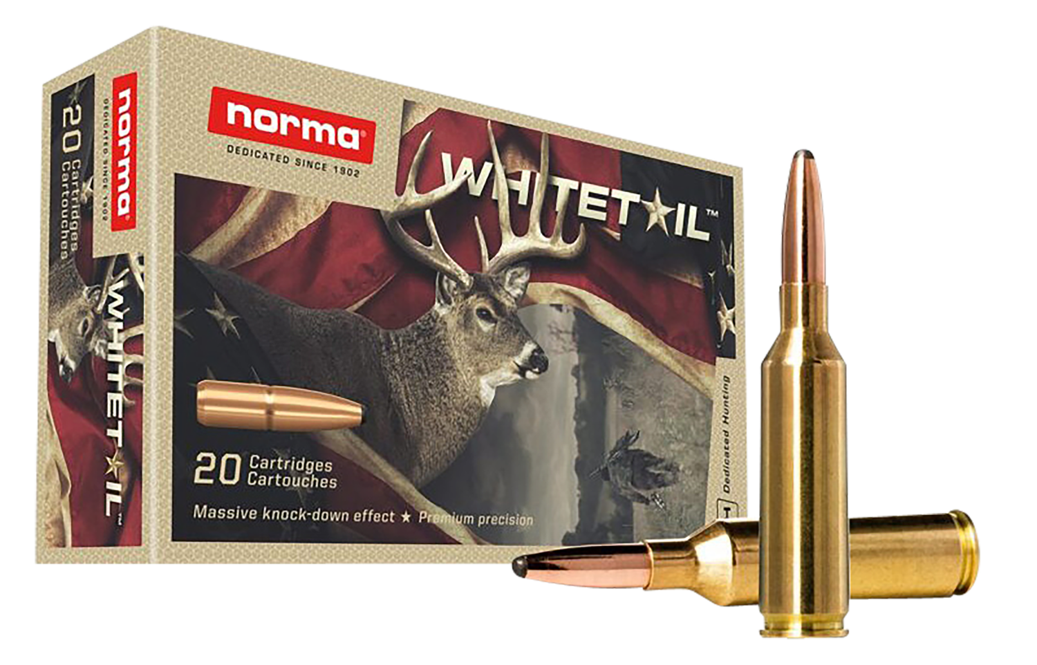 Norma Whitetail Rifle Ammunition 20166592, 6.5 PRC, Pointed Soft Point, 140 gr, 2657 fps, 20 Rd/Bx