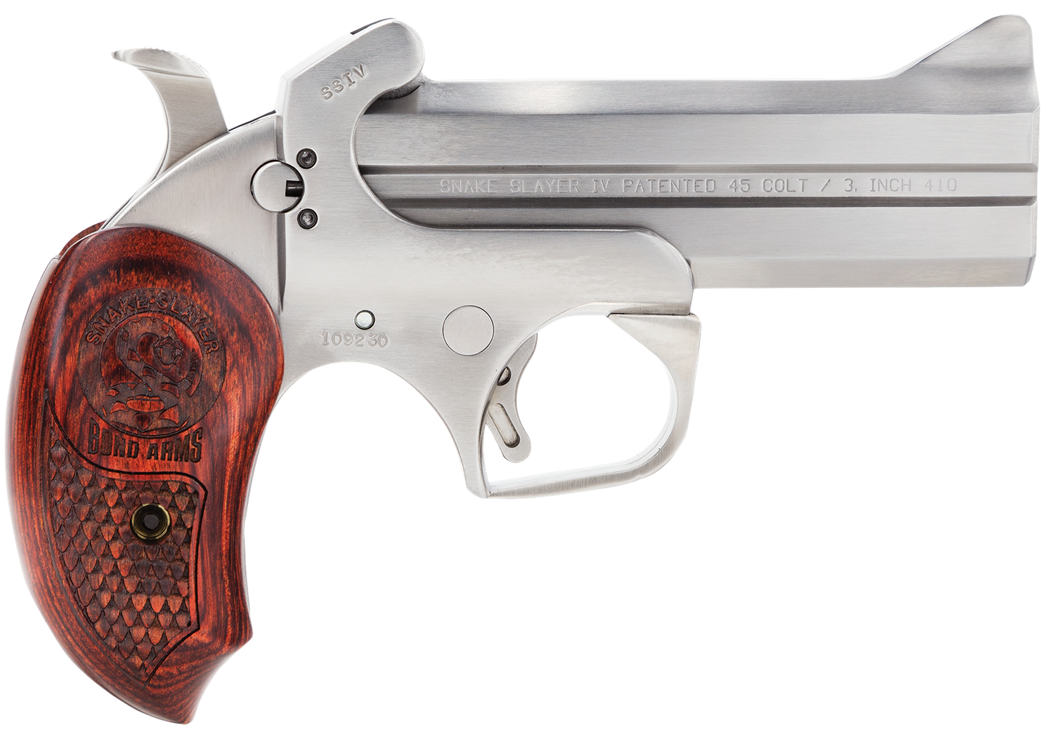 Bond Arms Snakeslayer IV Derringer BASS4, 410 GA / 45 Long Colt, 4 1/4", Rosewood Grip, Matte Stainless Finish, 2 Rd