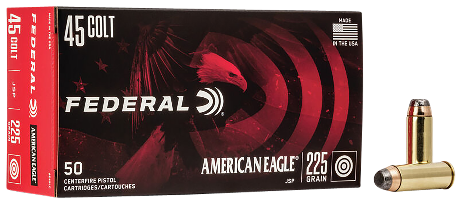 Federal American Eagle Handgun Ammunition AE45LC, 45 Long Colt, TMJ, 225 GR, 860 fps, 50 Rd/bx