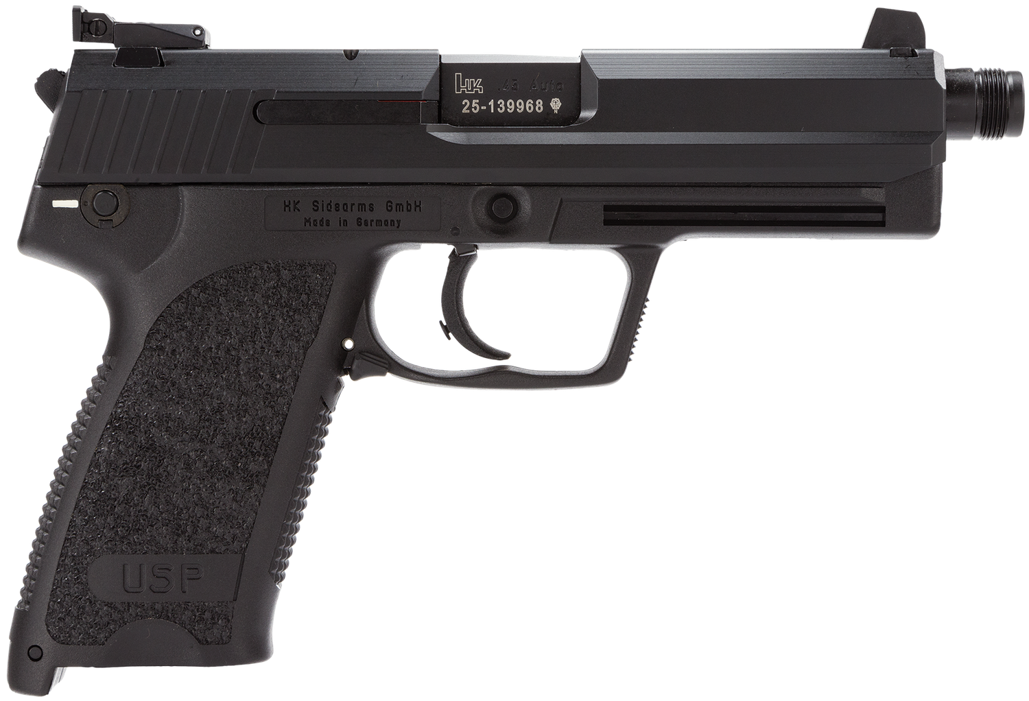 Heckler & Koch USP45 Tactical DA/SA Pistol w/Safety 81000350, 45 ACP, 5.09 in, Polymer Grip, Blue Finish, 12 Rd, Adj Sights