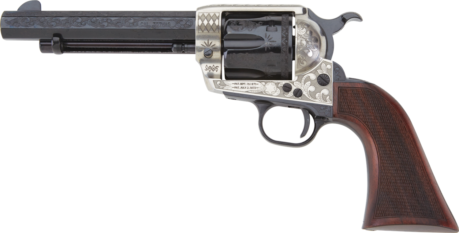 Pietta 1873 Great Western II Alchimista II Revolver GW45ALO512NMCW, 45 Colt (Long Colt), 5.50in, Checkered Walnut Army, Steel Frame Finish, 6 Rds