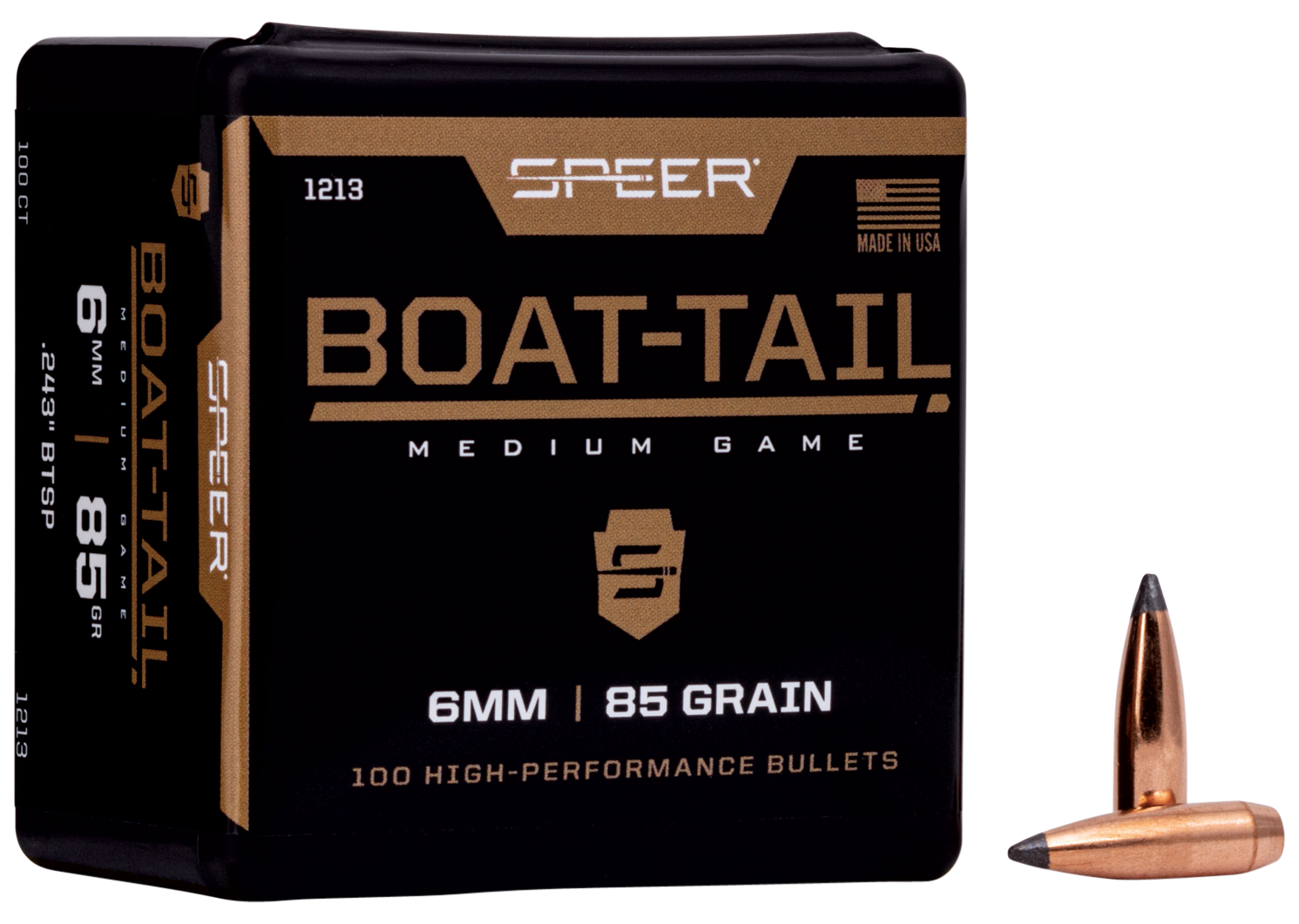 Speer 6MM Caliber 85 Grain Spitzer/Boat Tail 100/Box (1213), Not Loaded