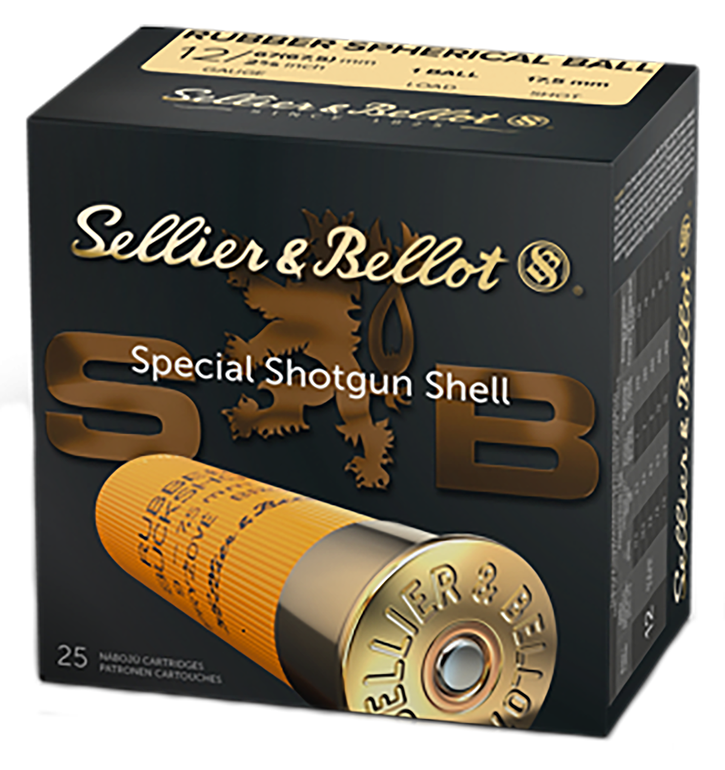 Sellier & Bellot Shotgun Ammuntion V075212U, 12 Gauge, 2-3/4, 2.67, #1 Rubber Ball Rubber Shot, 25 Rd/bx