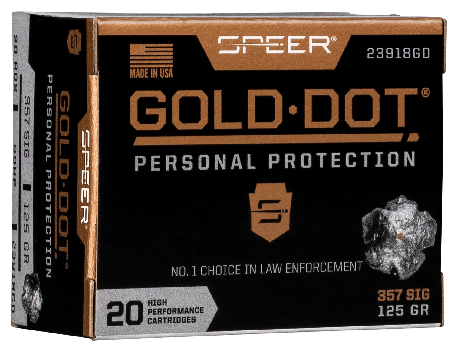 Speer .357 Sig/ 38 Super 125 Grain Gold Dot Hollow Point 100/Box (4360), Not Loaded