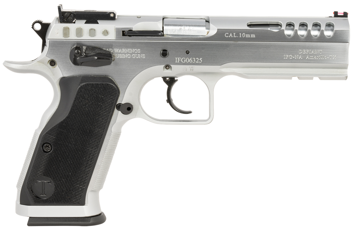 EAA Defiant Stock Master Pistol TFSTOCKM10, 10mm Auto, 4.75in, Black Aluminum, Hard Chrome Finish, 13 Rds