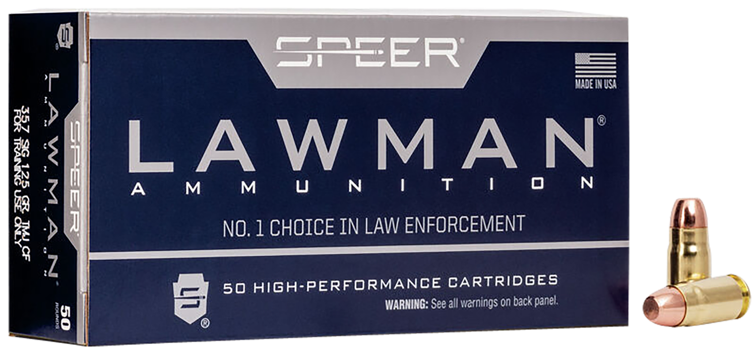 Speer Lawman Cleanfire Handgun Ammunition 54232, 357 SIG, Total Metal Jacket (TMJ) Flat Nose (FN), 125 GR, 50 Rd/bx