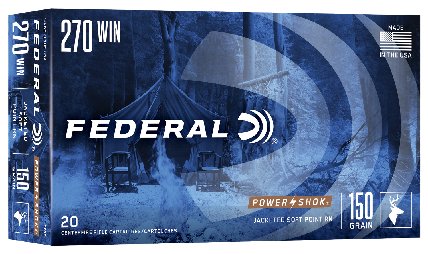 Federal Premium Power Shok Rifle Ammunition 270B, 270 Winchester, Soft Point (SP), 150 GR, 2850 fps, 20 Rd/bx