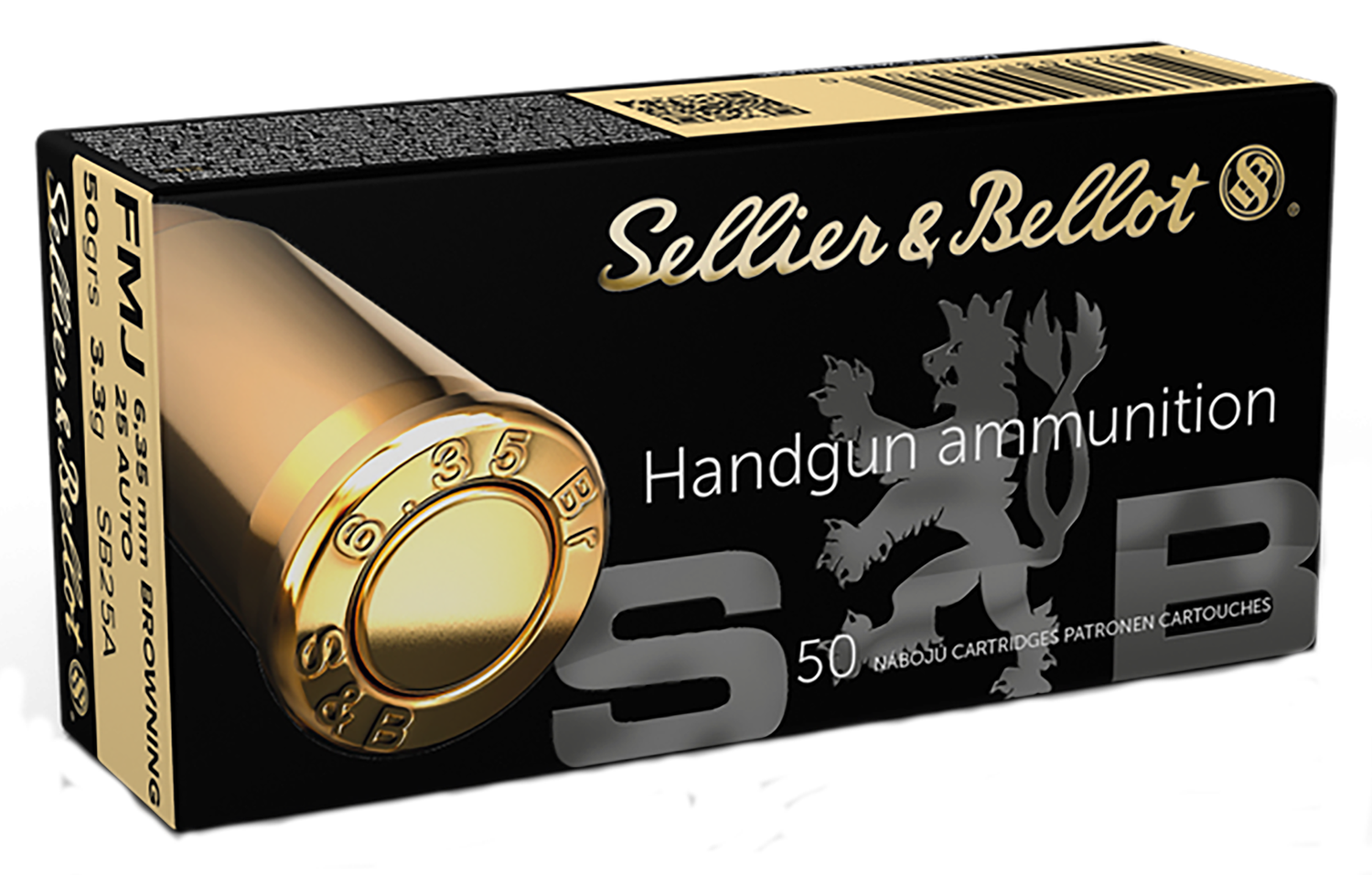 Sellier & Bellot Pistol Ammuntion SB25A, 25 ACP, Full Metal Jacket (FMJ), 50 Gr, 760 fps, 50 Rd/bx