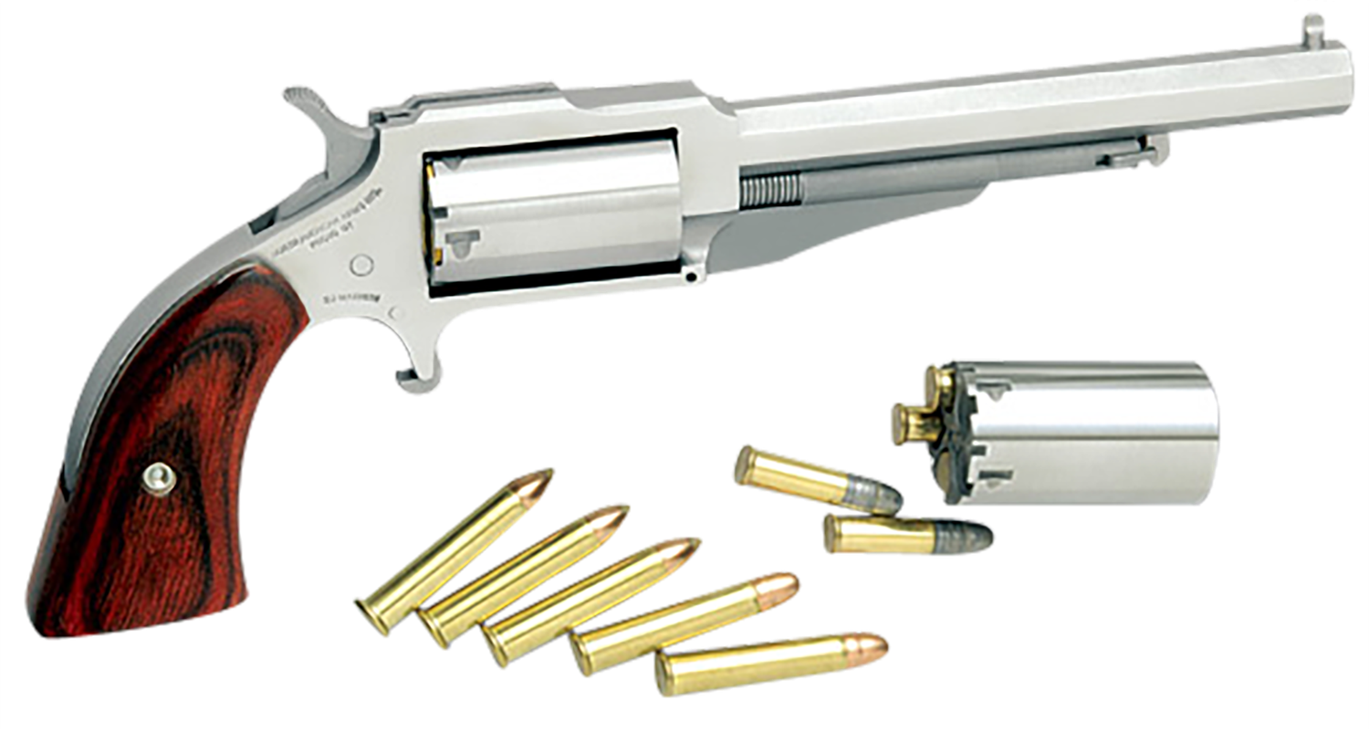 North American Earl 1860 Style Single Action Only Revolver 18604C, 22 LR / 22 WMR, 4 in, Wood Grip, Stainless Finish, Bead Front Sight, 5 Rd