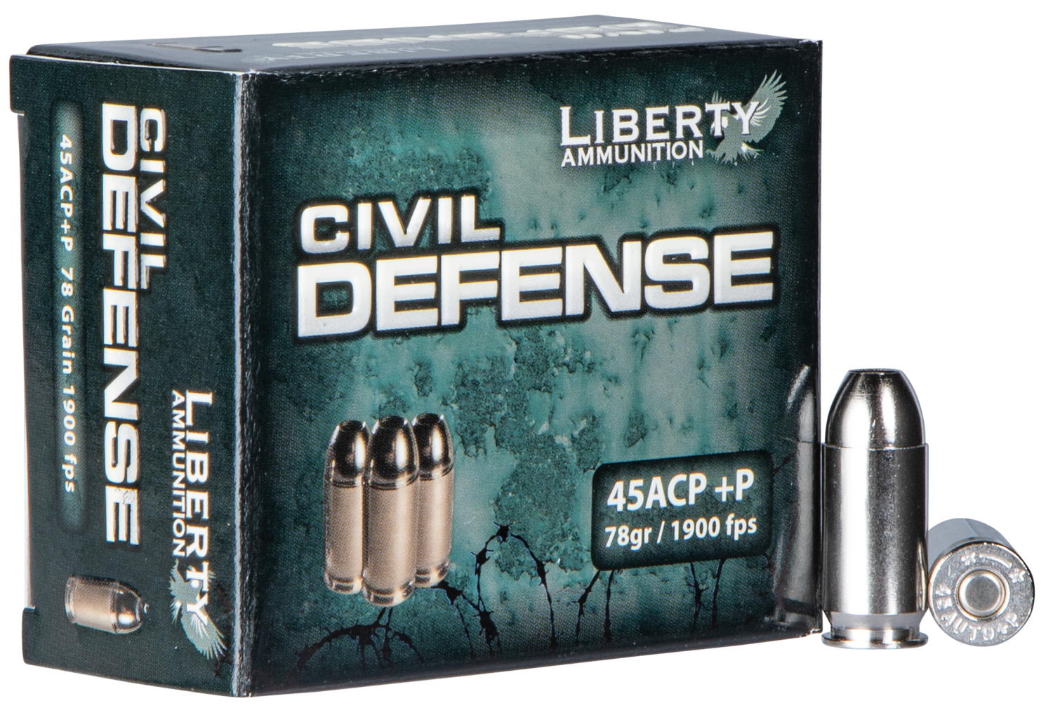 Liberty Civil Defense Pistol Ammunition LACD45013, 45 ACP, Hollow Point (HP), 78 GR, 1900 fps, 20 Rd/bx