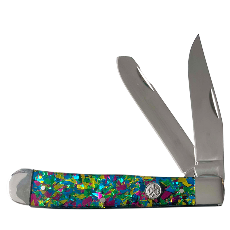 Whiskey Bent Knives Trapper Knife w/Clip Point & Spey Blade, Green Infusion Handle (RN11-84)
