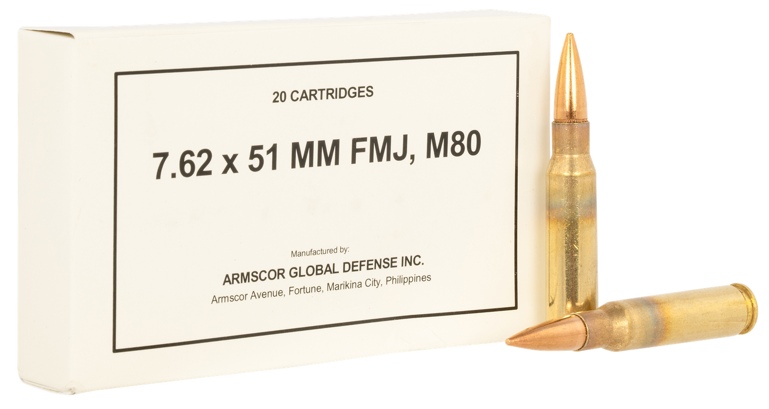 Armscor Rifle Ammunition 50319, 7.62x51mm NATO, Full Metal Jacket, 147 gr, 20 Rd/Bx