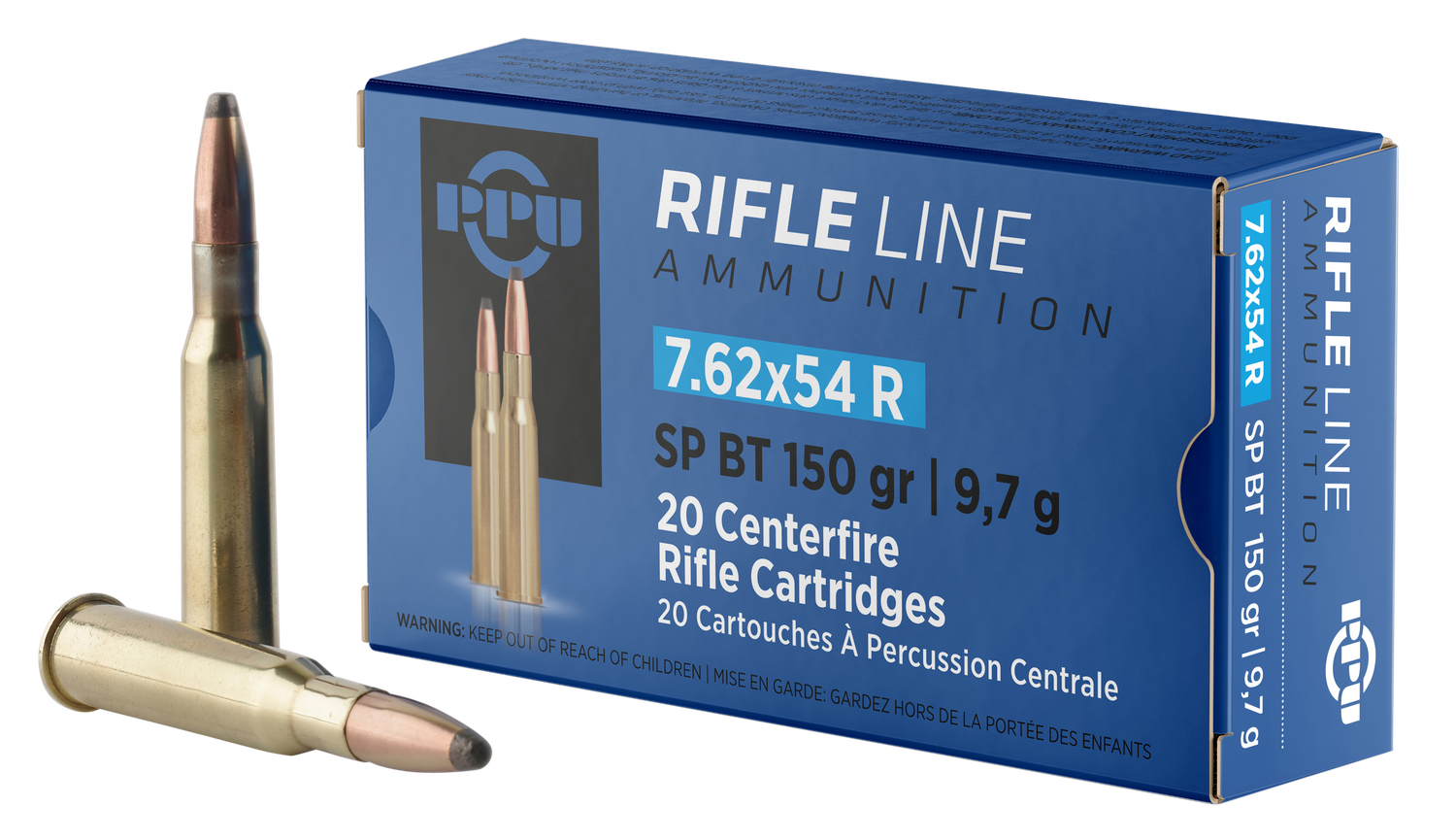 Prvi Partizan Rifle Ammunition PP76254S, 7.62x54mmR, Soft Point Boat Tail, 150 gr, 2840 fps, 20 Rd/Bx