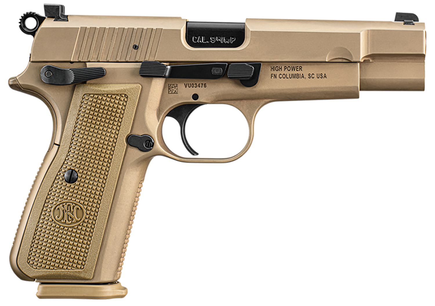 FN Herstal High Power Pistol 66101117, 9mm Luger, 4.70in, FDE Textured Polymer Grips, Flat Dark Earth Finish, 10 Rds