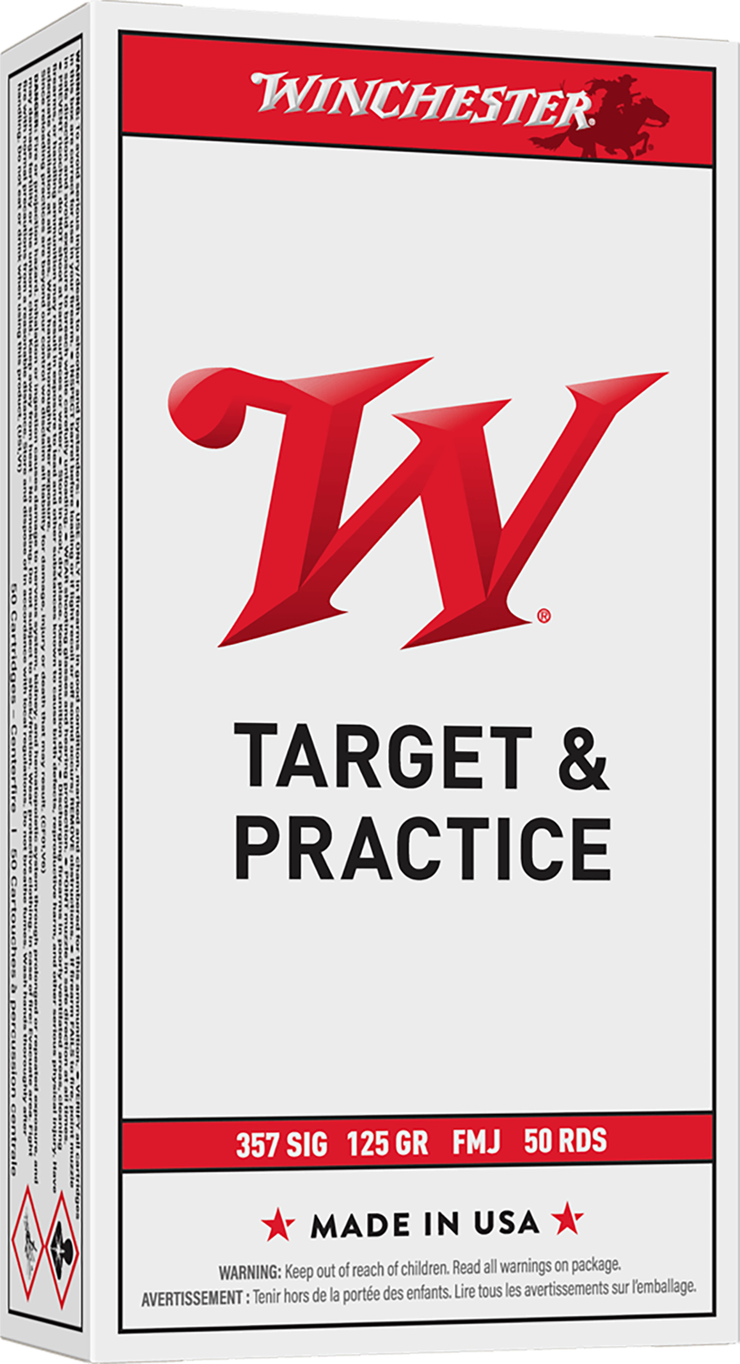 Winchester USA Pistol Ammunition Q4309, 357 SIG, Full Metal Jacket (FMJ), 125 GR, 1350 fps, 50 Rd/bx