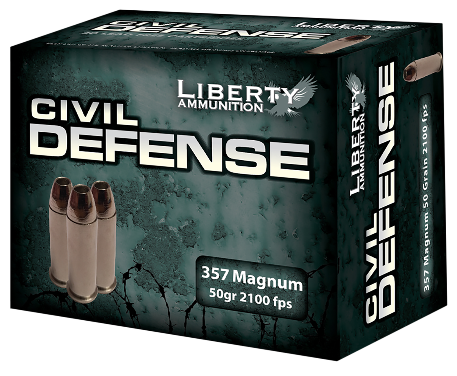 Liberty Civil Defense Pistol Ammunition LACD357030, 357 Magnum, Hollow Point, 50 GR, 2100 fps, 20 Rd/bx