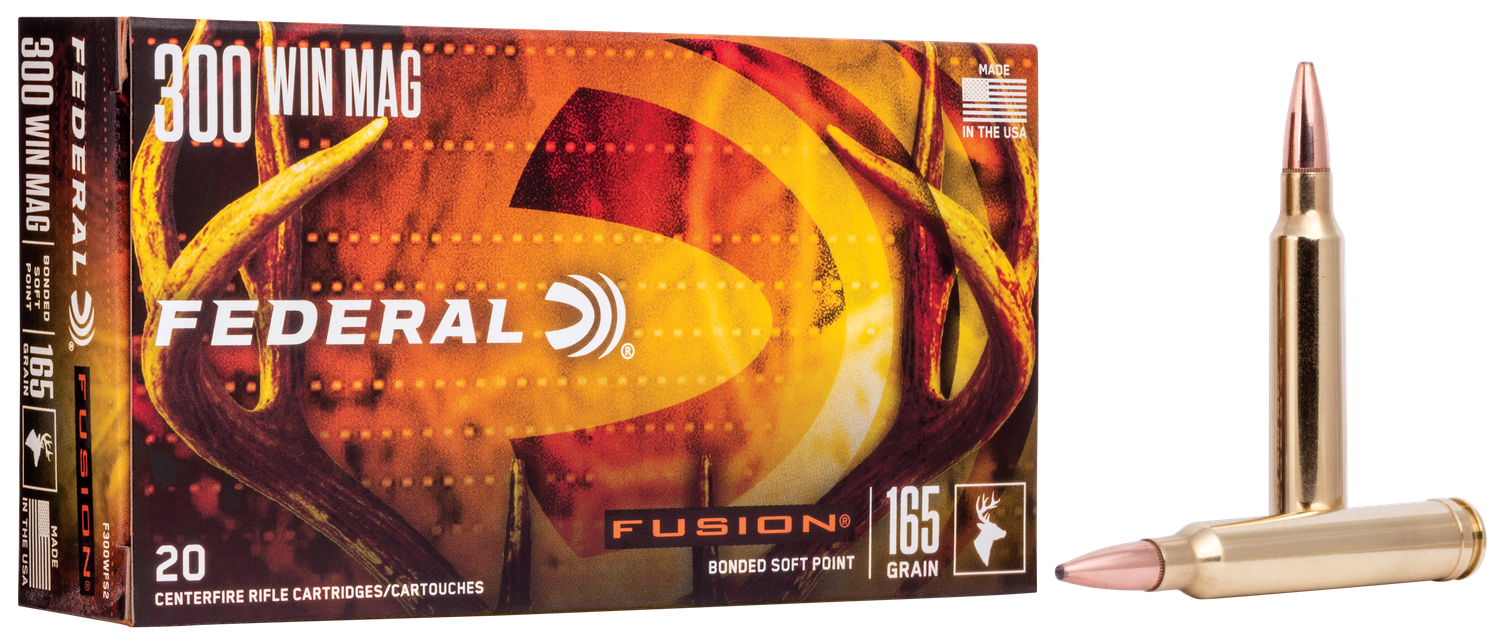 Federal Fusion Rifle Ammunition F300WFS2, 300 Winchester Mag, Fusion Ammunition, 165 GR, 3080 fps, 20 Rd/bx