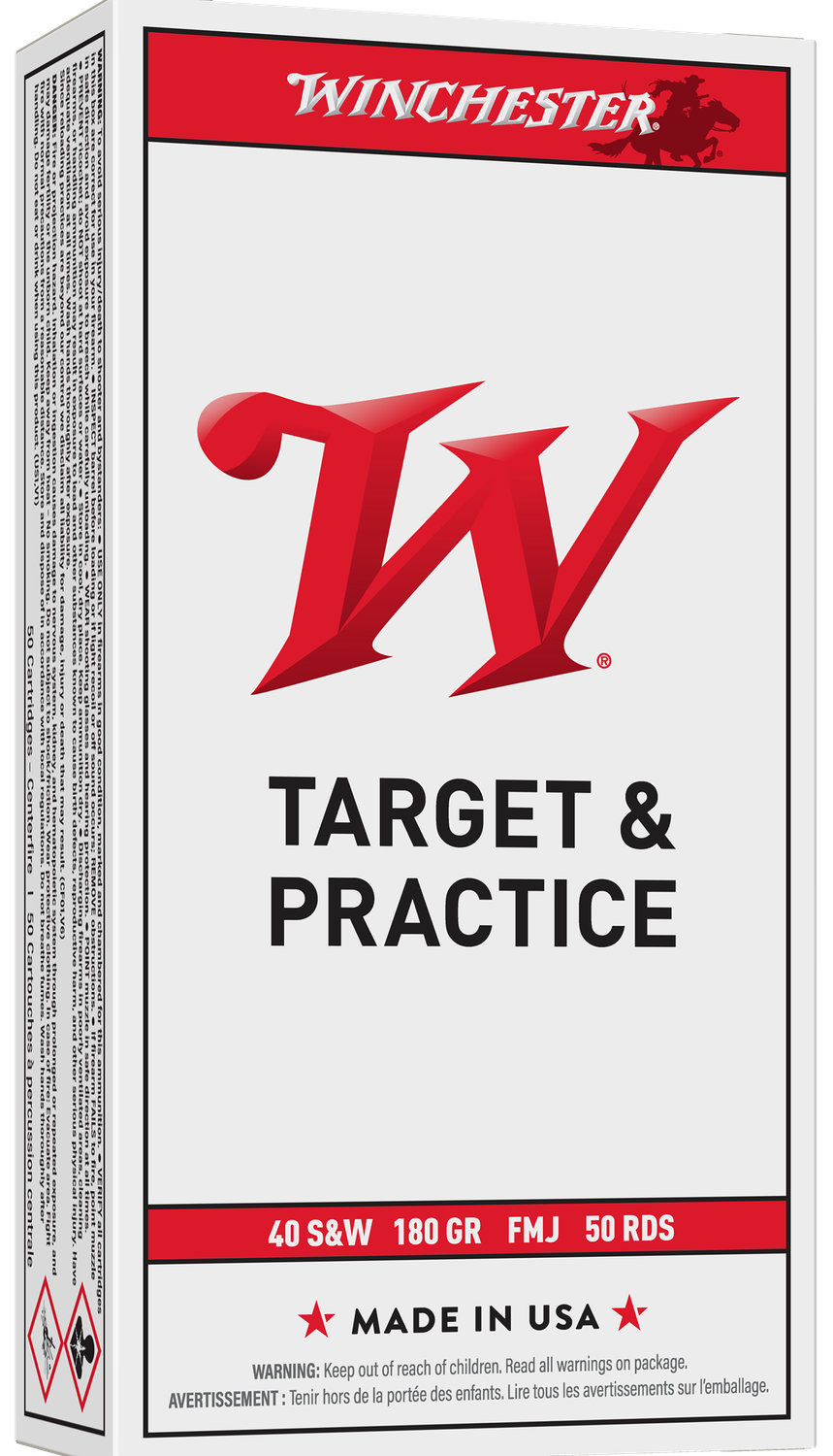 Winchester USA Pistol Ammunition Q4238, 40 S&W, Full Metal Jacket (FMJ), 180 GR, 990 fps, 50 Rd/bx