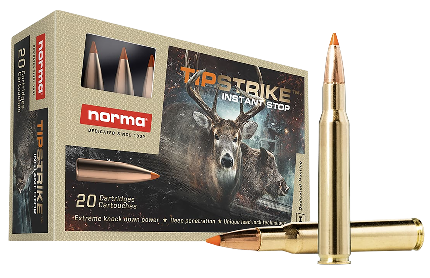 Norma Tipstrike Rifle Ammunition 20174342, 30-06 Springfield, Polymer Tip, 170 gr, 2789 fps, 20 Rd/Bx