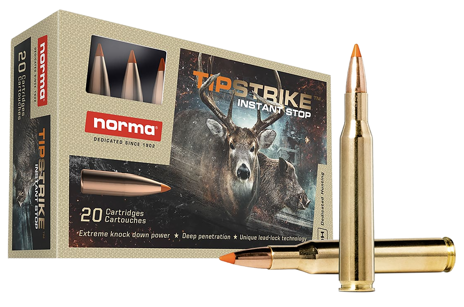 Norma Tipstrike Rifle Ammunition 20169292, 270 Win, Polymer Tip, 140 gr, 3084 fps, 20 Rd/Bx