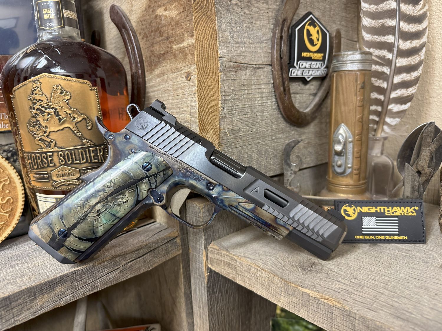 Nighthawk Custom VIP Agent II 0889, 9mm, 5", Cross Cut Mammoth Ivory Grips, Case Hardned Finish, 14k Gold Front Sight, Optic Ready, 8 Rds