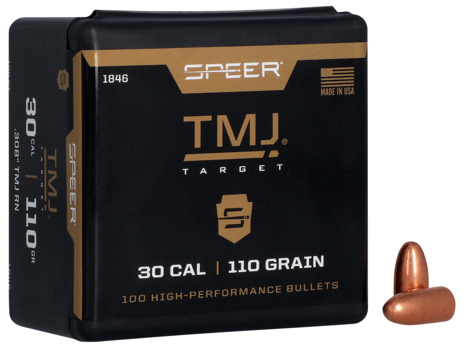 Speer 30 Caliber 110 Grain Full Metal Jacket/Round Nose 100/Box (1846), Not Loaded