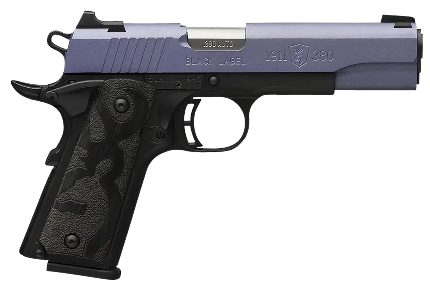 Browning Arms 1911 Black Label Pistol 051985492, 380 ACP, 4.25", Black Laminate Wood Grips, Crushed Orchid Cerakote Slide, 10 Rds