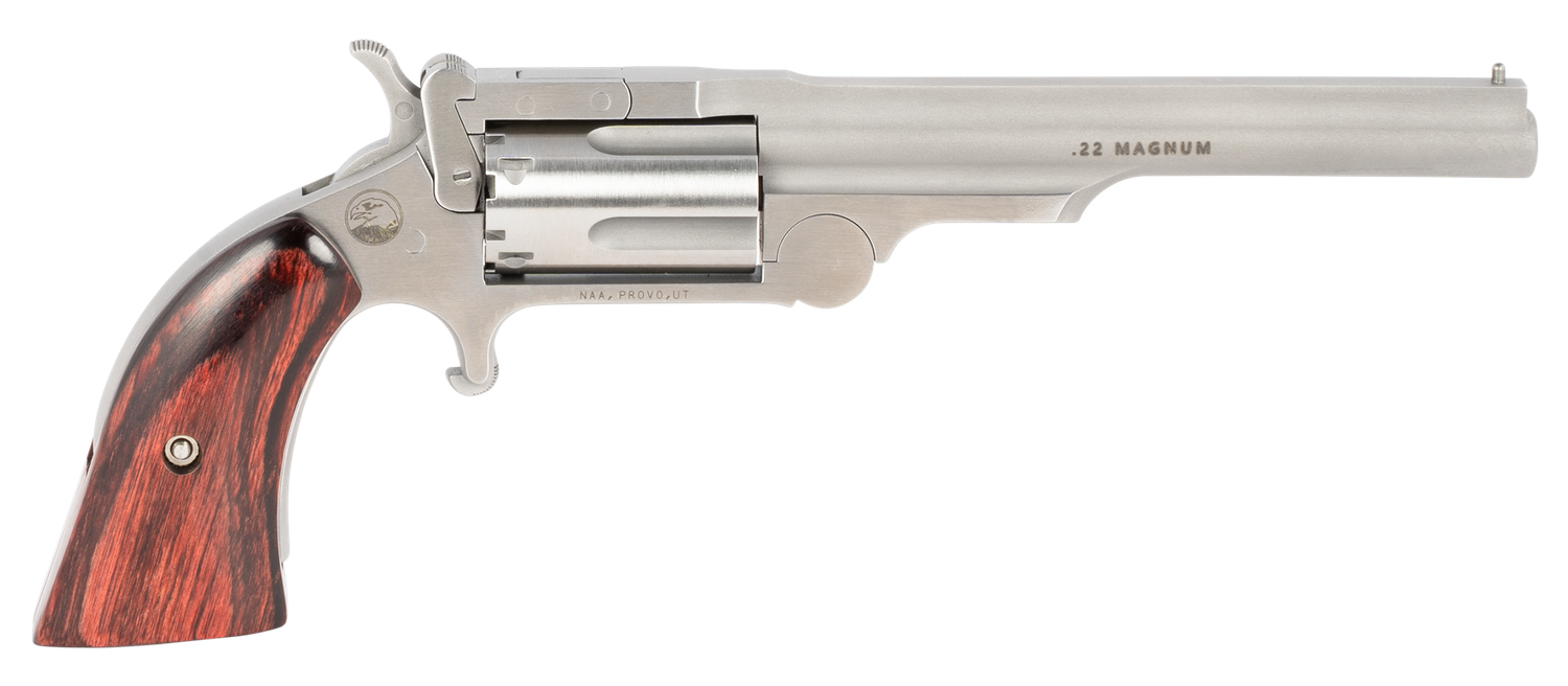 North American Ranger II Revolver 22MR4, 22 Mag, 4", Rosewood Boot Grip, Stainless Finish, 5 Rd
