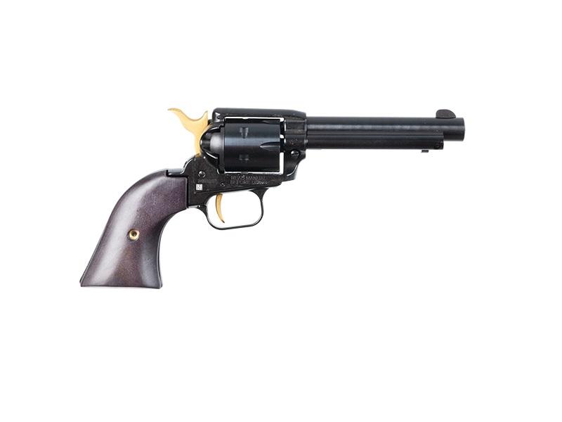 Heritage Rough Rider SAO Revolver RR22B4GLD, 22 LR, 4.75", Gold Accents, Wood Grips, Black Finish, 6 Rds