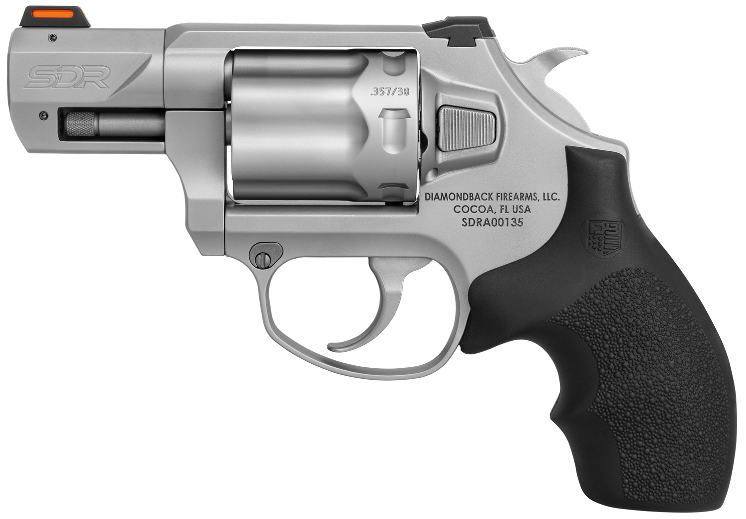 Diamondback SDR Revolver DB0700S711, 357 Mag, 2", Black Hogue Rubber Grips, Stainless Steel Finish, 6 Rds