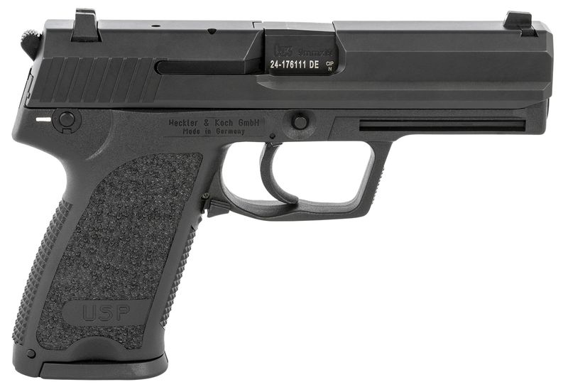 Heckler & Koch USP V1 Pistol 81000309, 9mm Luger, 4.25in, Serrated Steel Slide & Polymer Grips, Black Finish, 10 Rds