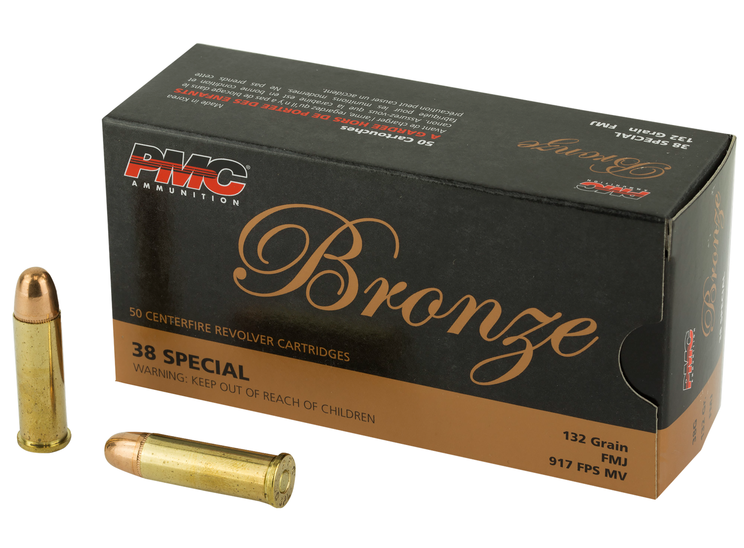 PMC Bronze Line Handgun Ammunition 38G, 38 Special, Full Metal Jacket (FMJ), 132 GR, 840 fps, 50 Rd/bx