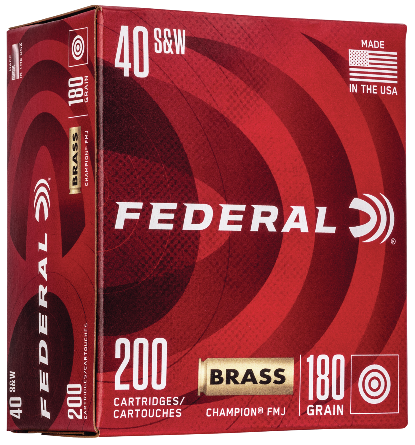 Federal Champion Pistol Ammunition WM52232, 40 S&W, Full Metal Jacket, 180 gr, 1000 fps, 200 Rd/Bx