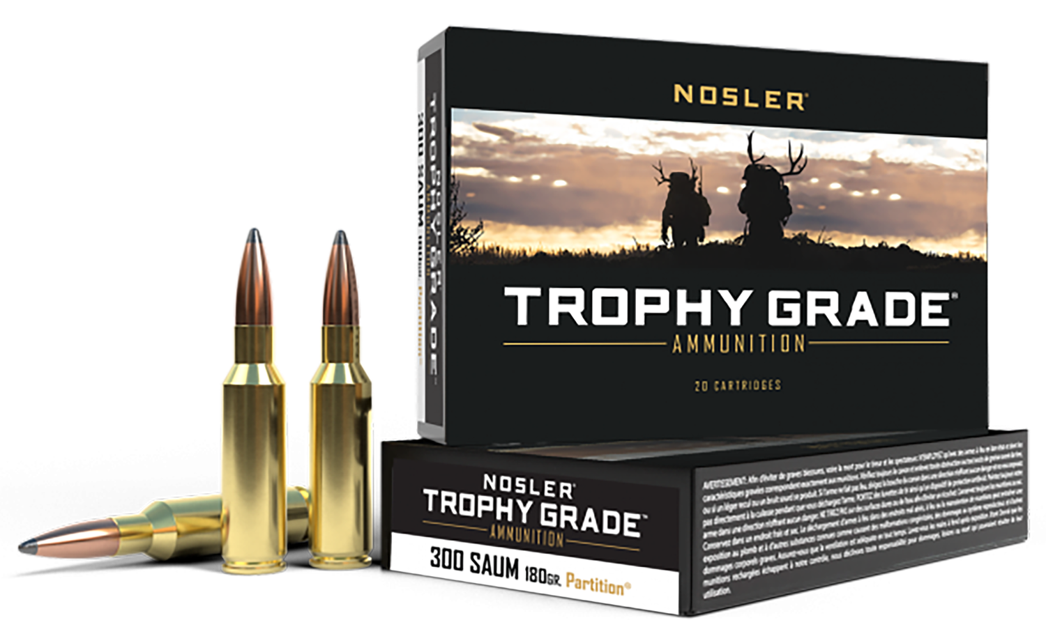Nosler Trophy Grade Rifle Ammunition 60062, 300 Remington SAUM, Partition, 180 GR, 2900 fps, 20 Rd/bx