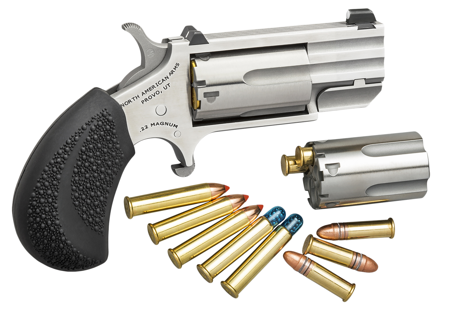 North Pug Revolver PUGDC, 22 LR/22 Mag, 1", Black Rubber Grip, Stainless Finish, 5 Rd