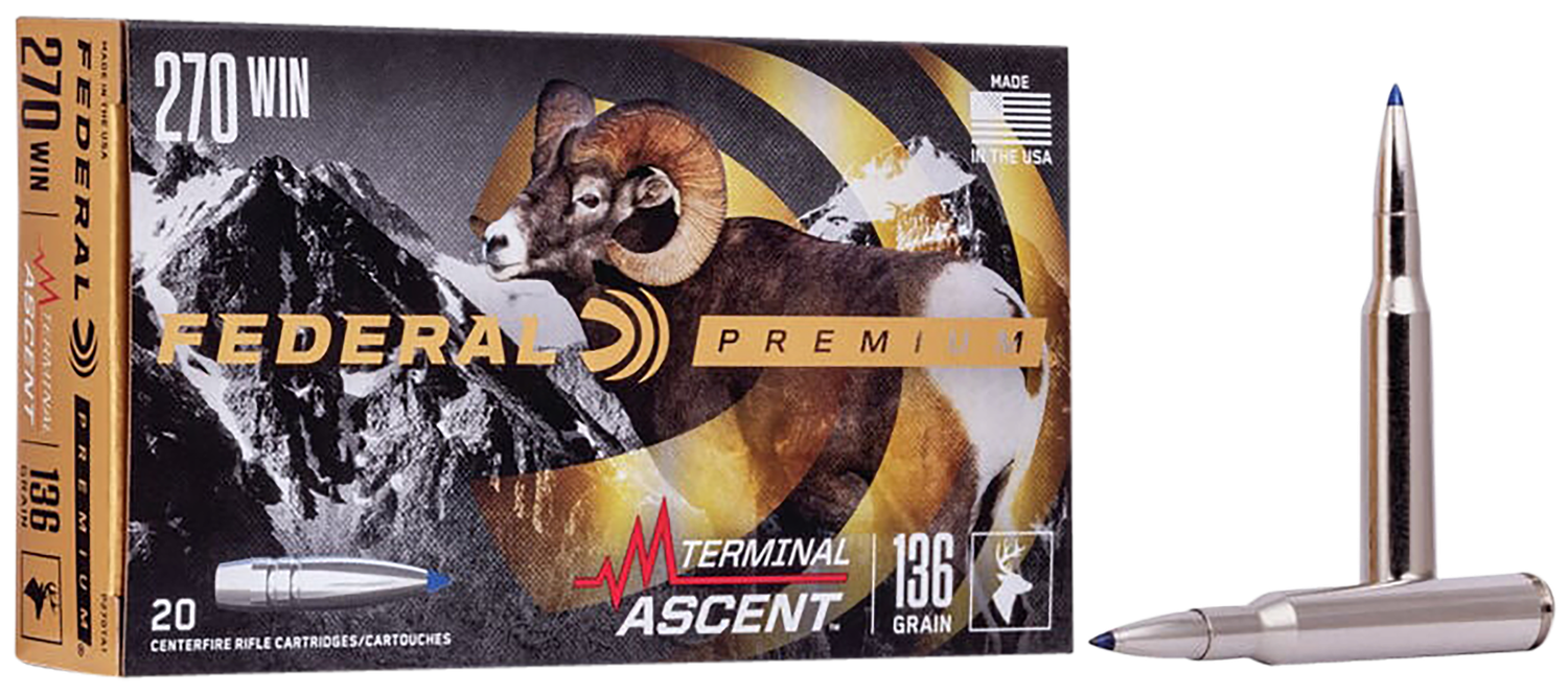 Federal Premium Rifle Ammunition P270TA1, 270 Winchester, Terminal Ascent, 136 GR, 2718 fps, 20 Rds/Bx