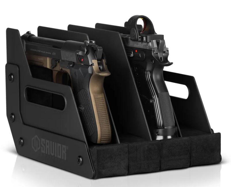 Savior Equipment Pistol/Revolver Storage Rack, 4-Slot, Black (RK-HAND-XFOUR-BK)
