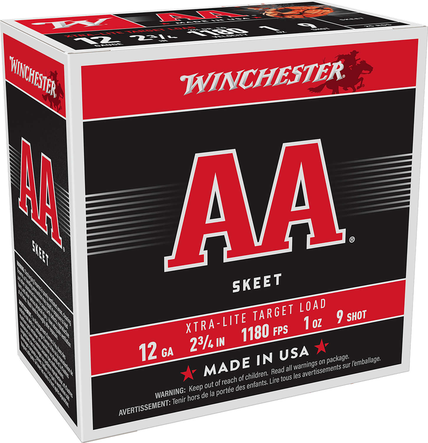 Winchester AA Target Extra Light AAL129, 12 Gauge, 2-3/4", 1 oz, 1180 fps, #9 Lead Shot, 25 Rds/Bx