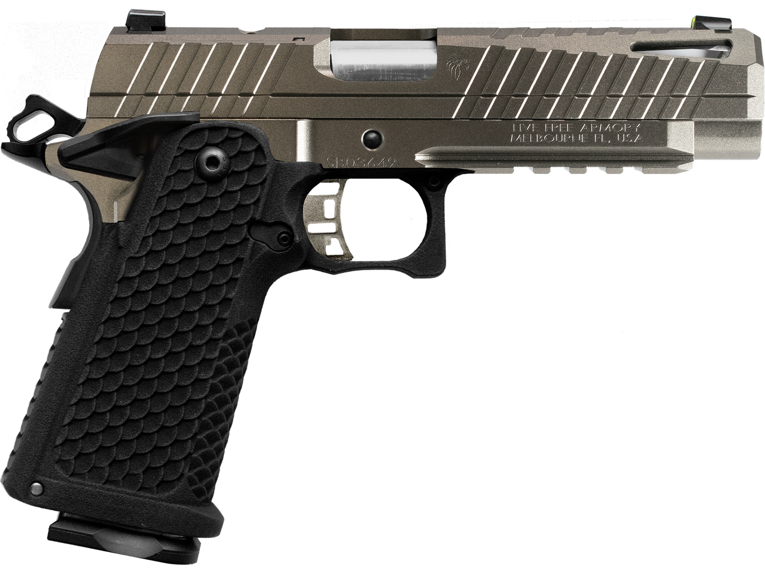 LIVE FREE ARMORY Apollo 11 Compact Optic Ready Pistol LFAPC01305PS, 9mm Luger, 4.15in, Textured, Elite Platinum Cerakote Finish, 17 Rds