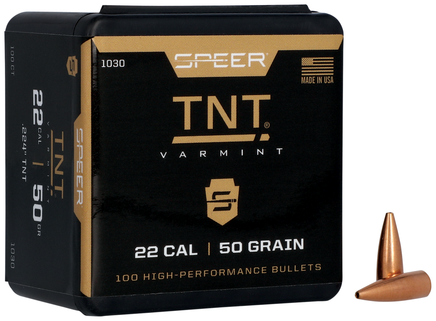 Speer 22 Caliber 50 Grain TNT Hollow Point 100/Box (1030), Not Loaded