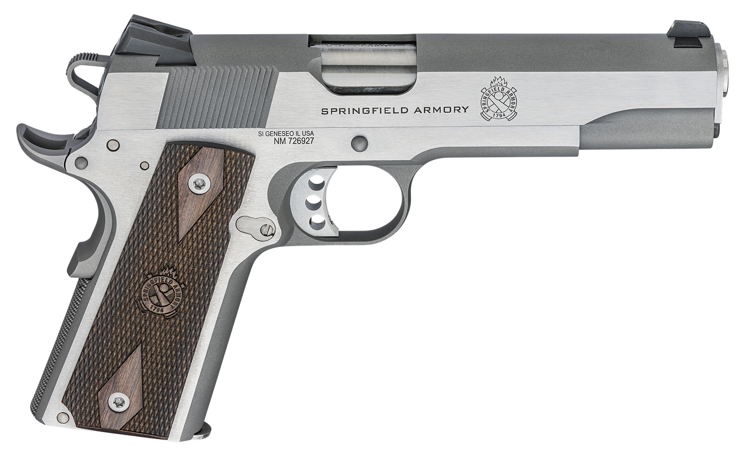 Springfield 1911 Garrison Pistol PX9420S, 45 ACP, 5", Wood Grips, Stainless Finish, 7 Rds